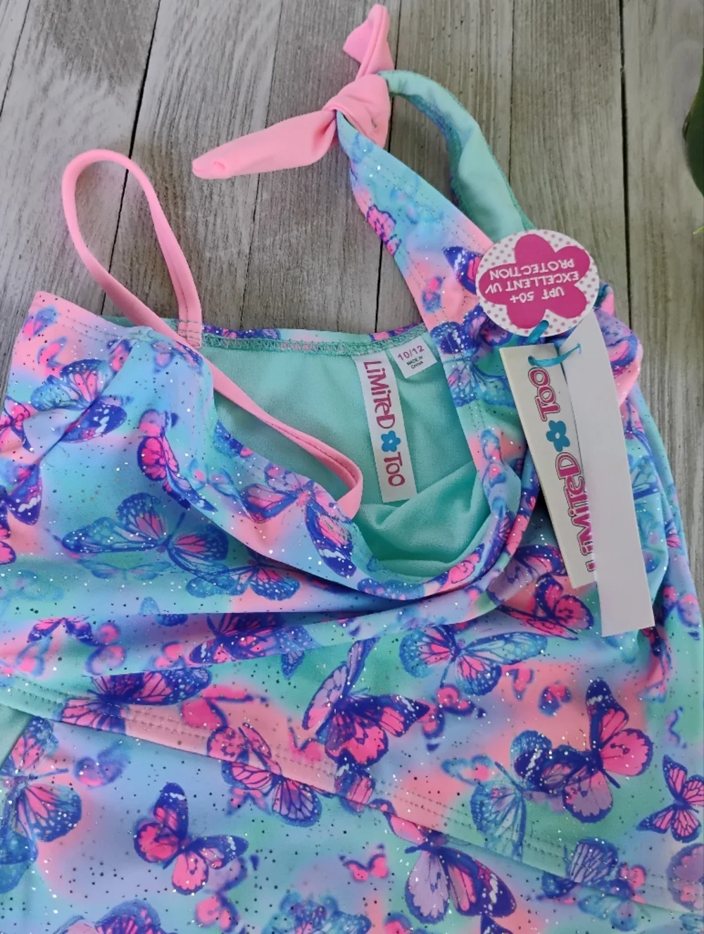 Limited Too One Piece Girls Swimsuit Butterfly 10/12 & FREE SWIM GOGGLES NWT